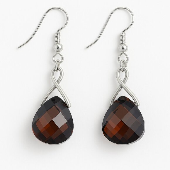 NWOT Swarovski Crystal Elements Infinity Drop Earrings – Amber Faceted Crystal - Picture 1 of 8